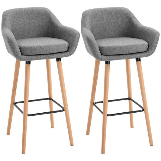 Homcom Homcom Set Of 2 Bar Stools Modern Upholstered Seat Bar Chairs W/ Metal Frame