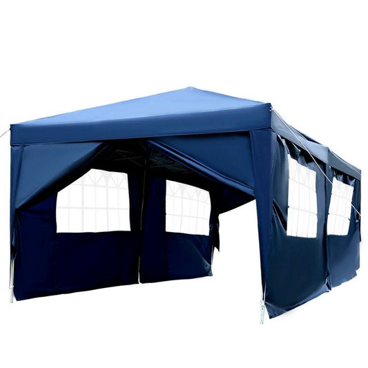 Outsunny Outsunny 3 X 6M Garden Pop Up Gazebo Height Adjustable Marquee Party Tent Wedding Water Resistant Awning Canopy With Free Storage Bag Blue