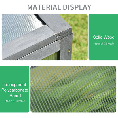 Square Wooden Outdoor Greenhouse w/ Openable Cover PC Board 100 x 65 x 40cm Grey