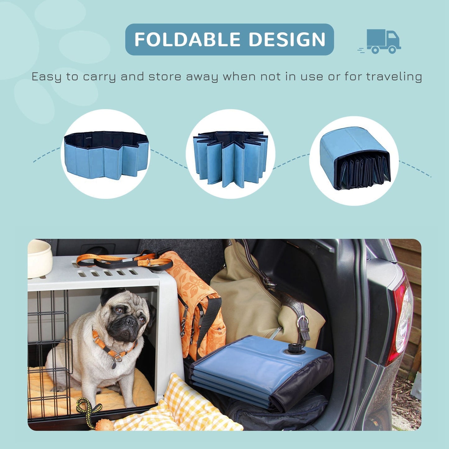 Pawhut Foldable Dog Paddling Pool Pet Cat Swimming Pool Indoor/Outdoor Collapsible Summer Bathing Tub Shower Tub Puppy Washer (?120  30H cm