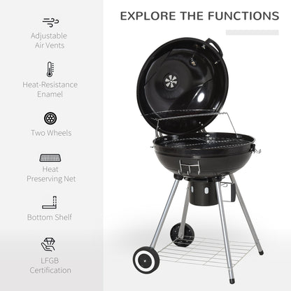 Outsunny Portable Kettle Charcoal Grill Withwheels 57Lx63Wx94H cm-Black/Silver