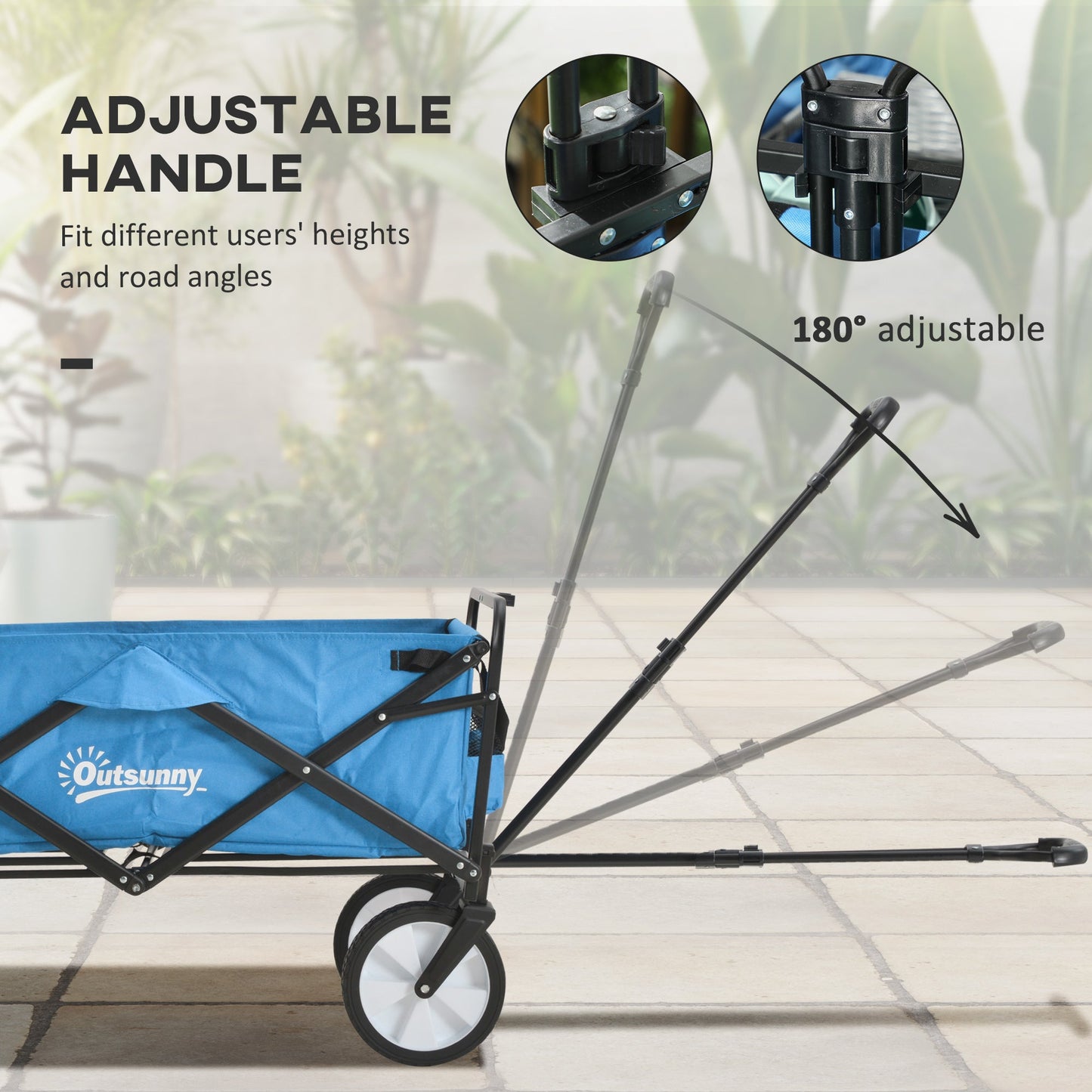 Pull Along Cart Folding Cargo Wagon Trailer Trolley for Beach Garden Use with Telescopic Handle - Blue