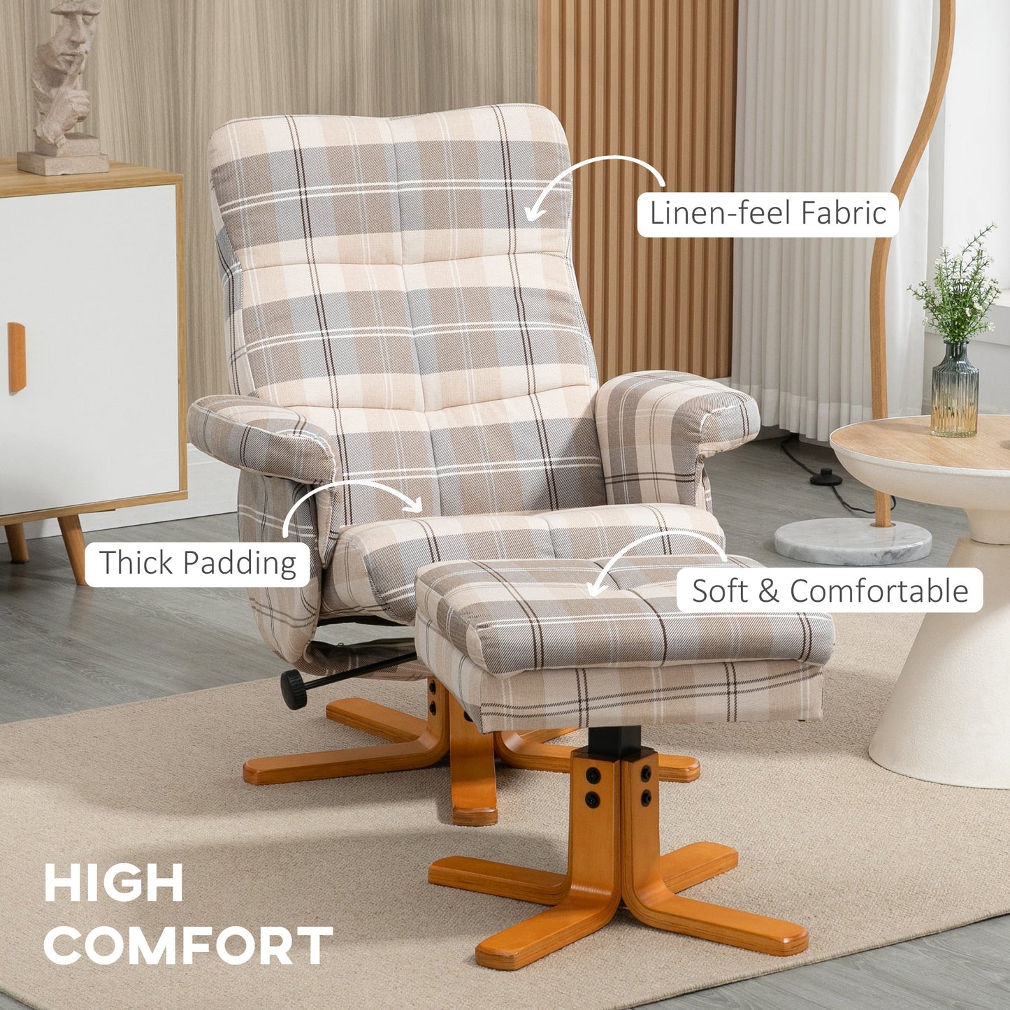 Homcom Linen Swivel Recliner Chair with Footstool