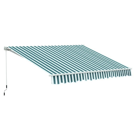 Outsunny Outsunny Manual Retractable Awning Size (3M X2.5M)-Green/White Stripes