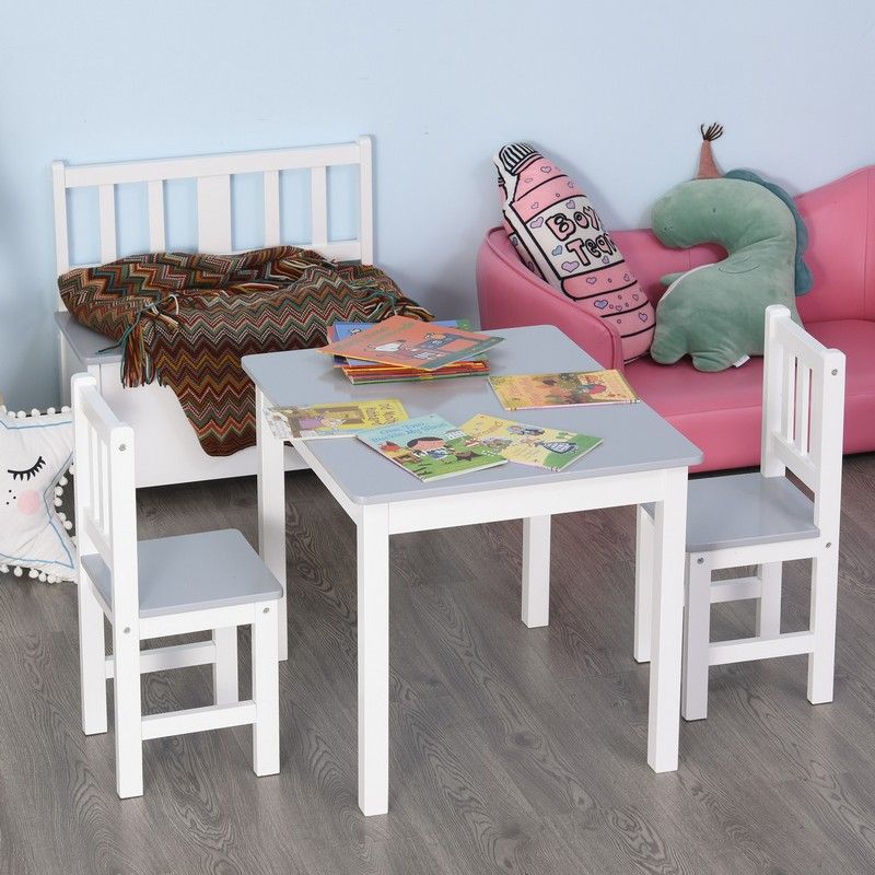 Homcom Homcom Kids Three-Piece Table and Chairs Set Grey & White