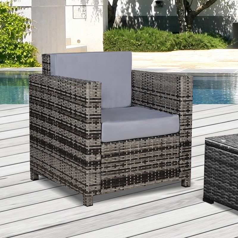 Outsunny Outsunny 1 Seater Rattan Garden All-Weather Wicker Weave Single Sofa Armchair With Fire Resistant Cushion - Grey