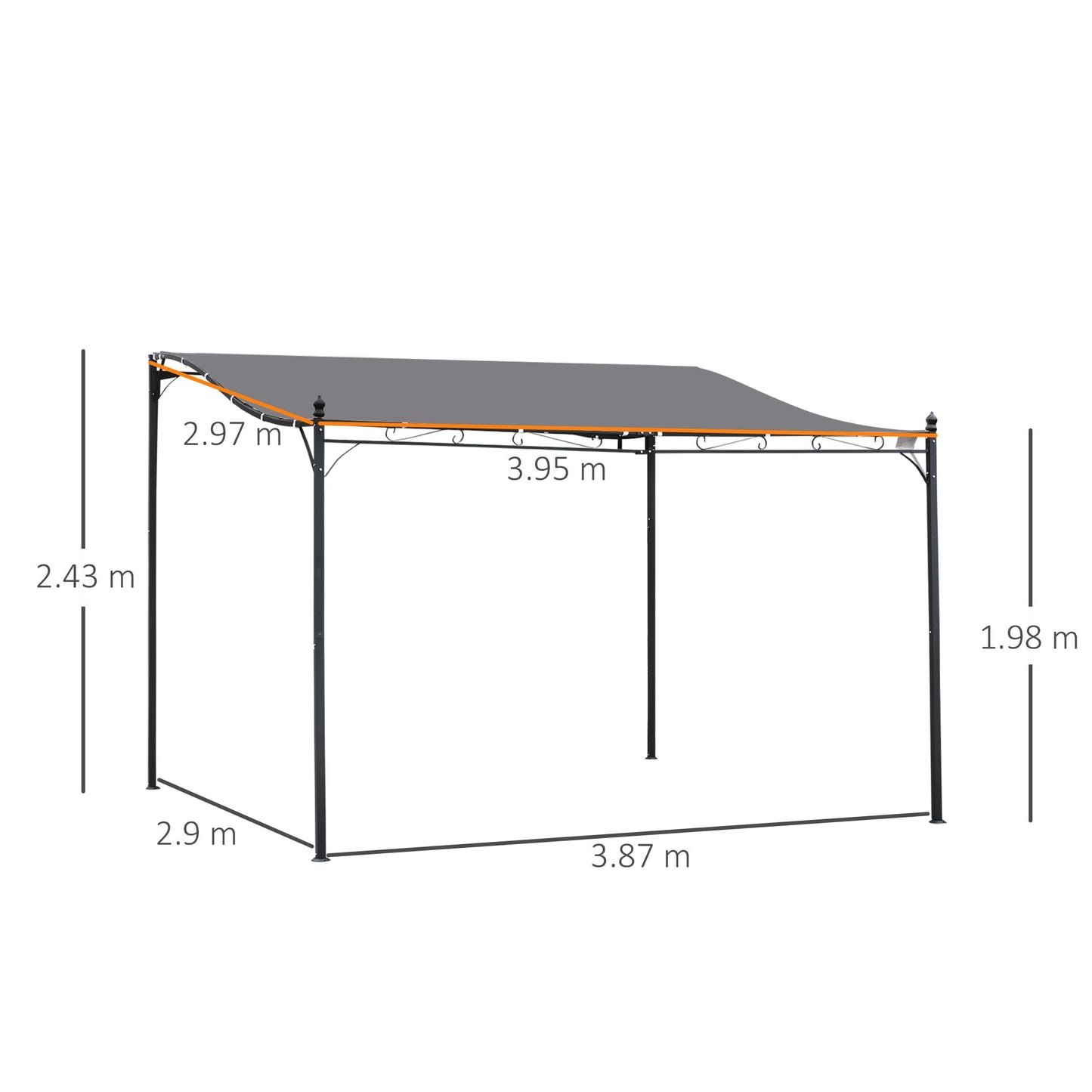 Outsunny 4 X 3M Canopy Metal Wall Gazebo Awning Garden Marquee Shelter Door Porch - Grey