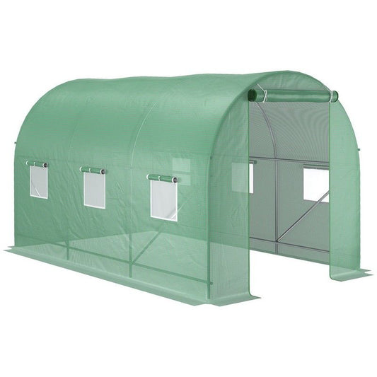 Outsunny Outsunny 3.5 X 2M Walk-In Polytunnel Greenhouse With Steel Frame Pe Cover Roll-Up Door And 6 Windows Green