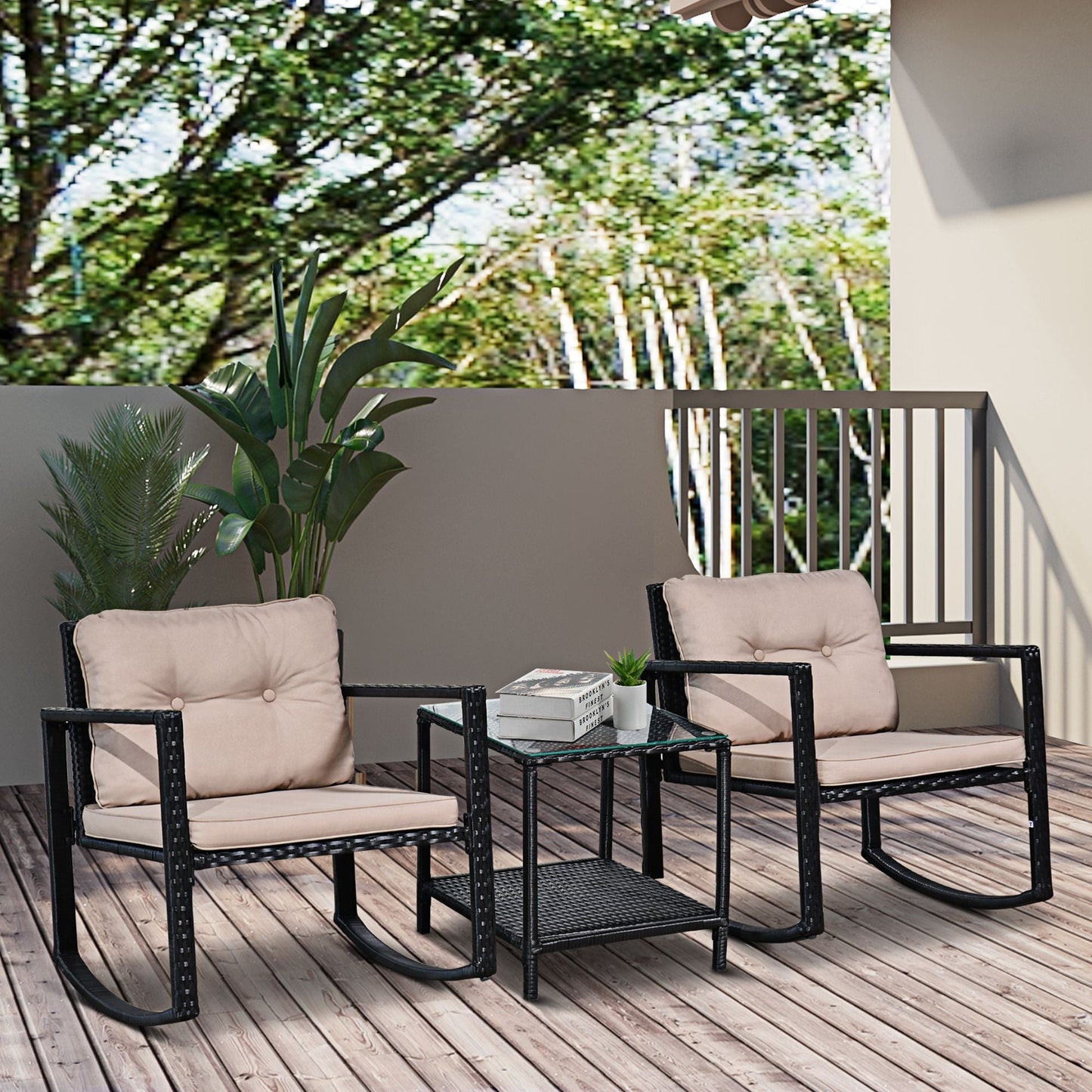 3-Pieces Rattan Garden Rocking Chair Set