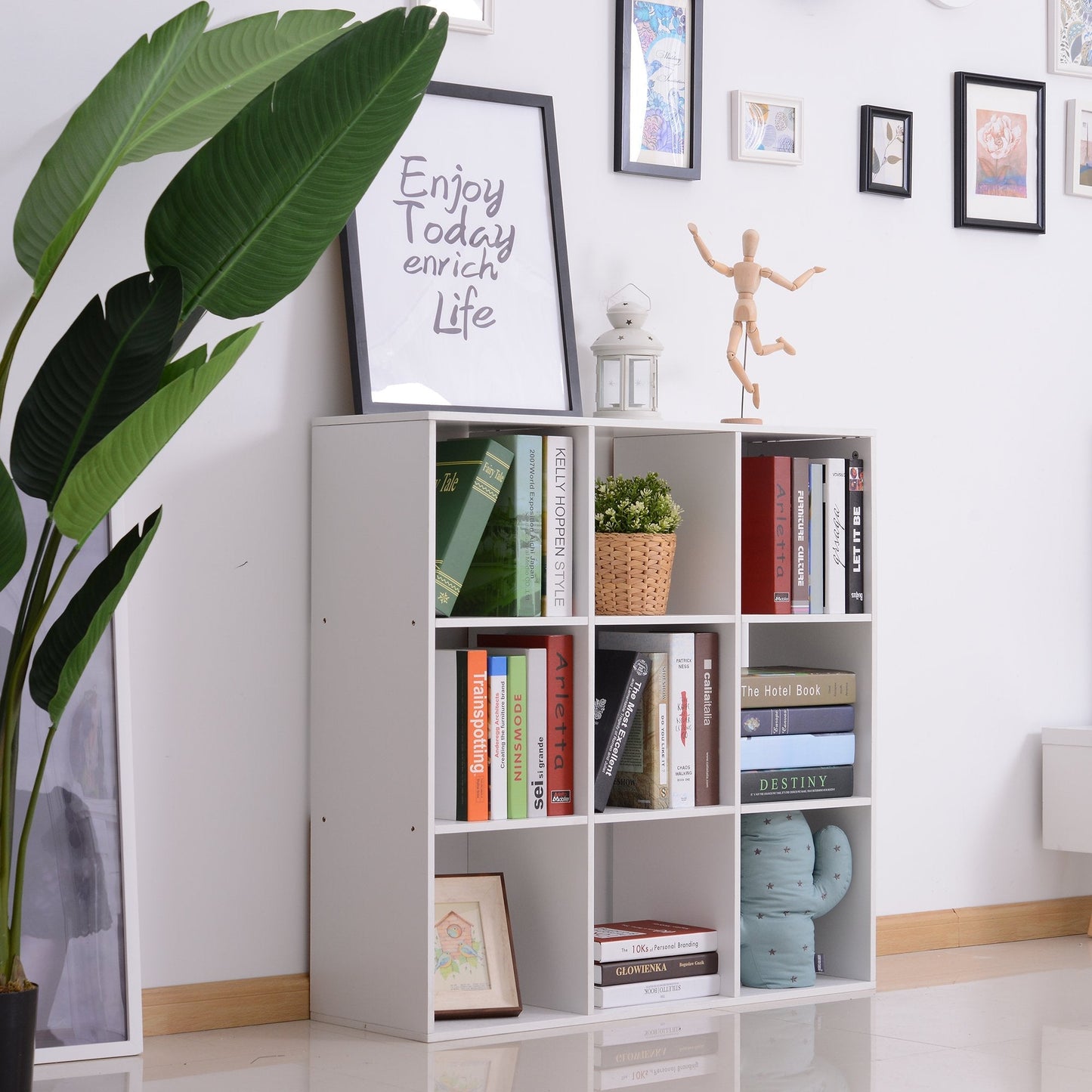 Wooden 9 Cube Storage Cabinet Unit 3 Tier Bookcase Shelves Organiser Rack Display - White