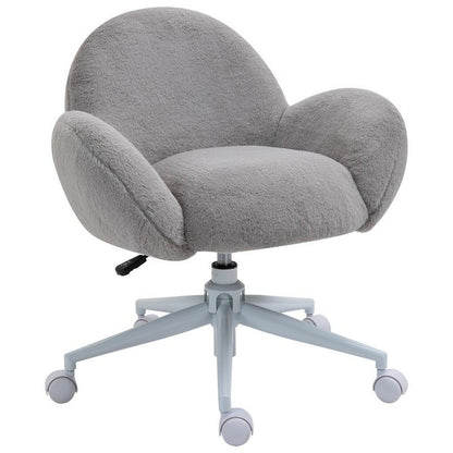 Homcom Homcom Fluffy Leisure Chair Office Chair With Backrest And Armrest For Home Bedroom Living Room With Wheels Grey