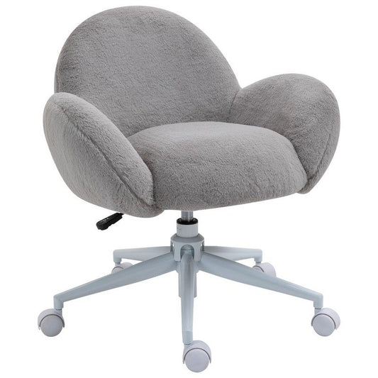 Homcom Homcom Fluffy Leisure Chair Office Chair With Backrest And Armrest For Home Bedroom Living Room With Wheels Grey