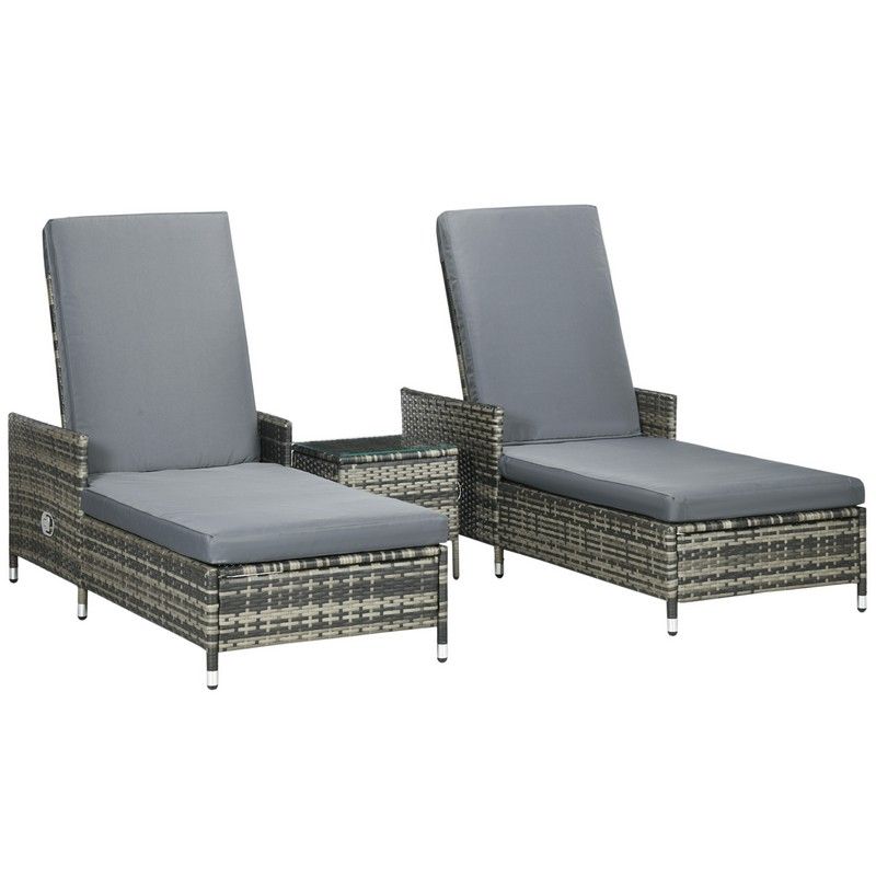 Outsunny Outsunny 3-Pieces Rattan Sun Lounger