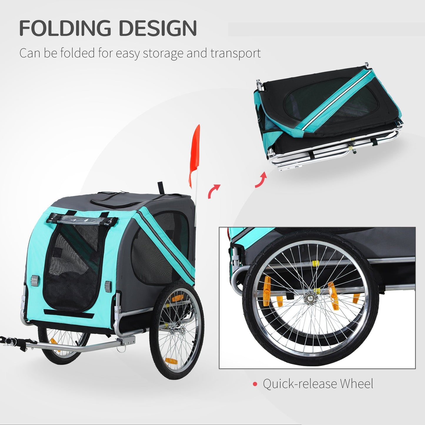 PawHut Pet Bicycle Trailer Dog Cat Bike Carrier Water Resistant for Outdoor Green