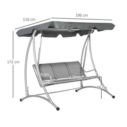 Three Person Steel Outdoor Porch Swing Chair Bench w/ Canopy Cover Grey