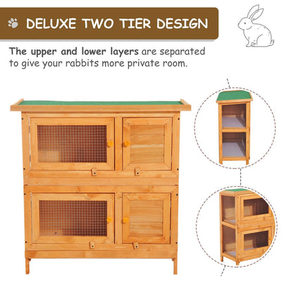 PawHut 2-Tier Wooden Rabbit Hutch Guinea Pig Hutch Duck House Double Decker Pet Cage with Sliding Tray Opening Top