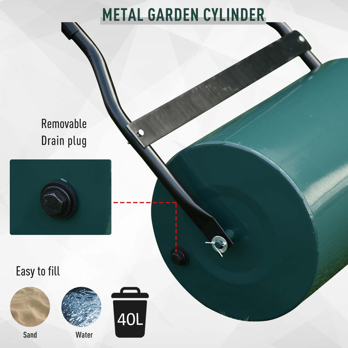 40L Metal Sand or Water Filled Lawn Roller Green