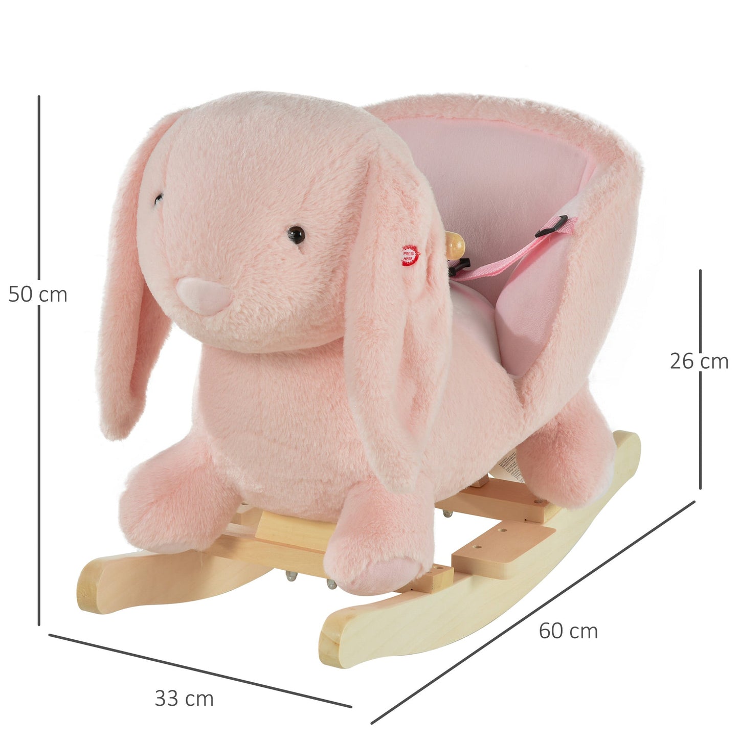 Kids Children Rocking Horse Plush Ride On Rabbit Seat w/ Sound Wood Base Seat Safety Belt Toddler Baby Toy Rocker Pink 18 - 36 Months