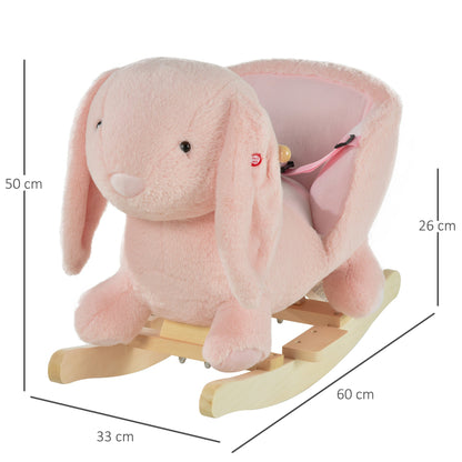 Kids Children Rocking Horse Plush Ride On Rabbit Seat w/ Sound Wood Base Seat Safety Belt Toddler Baby Toy Rocker Pink 18 - 36 Months