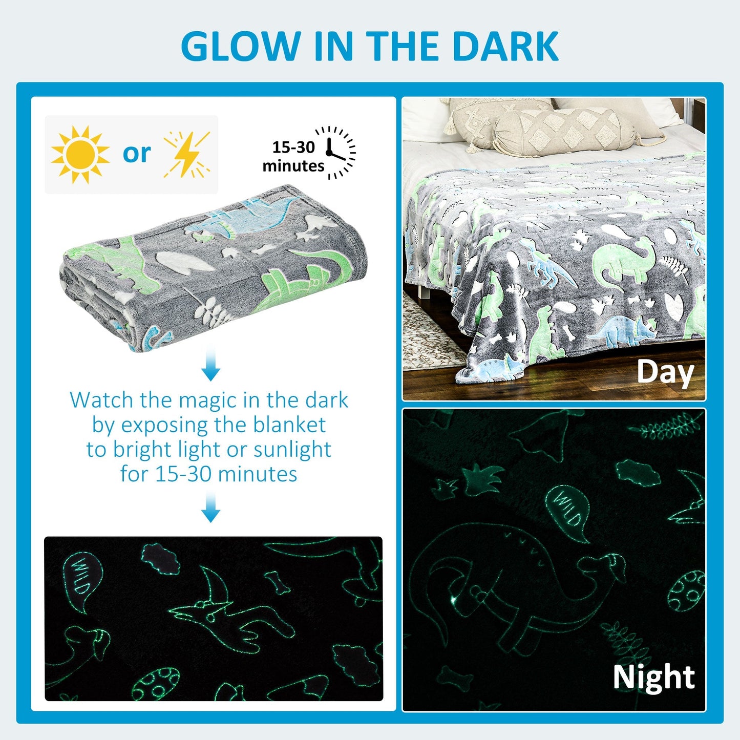 Homcom Glow In The Dark Flannel Fleece Blanket For Sofas