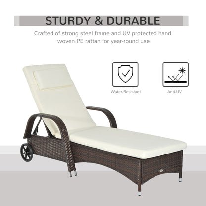 Brown Rattan Sun Lounger w/ Adjustable Steel Frame