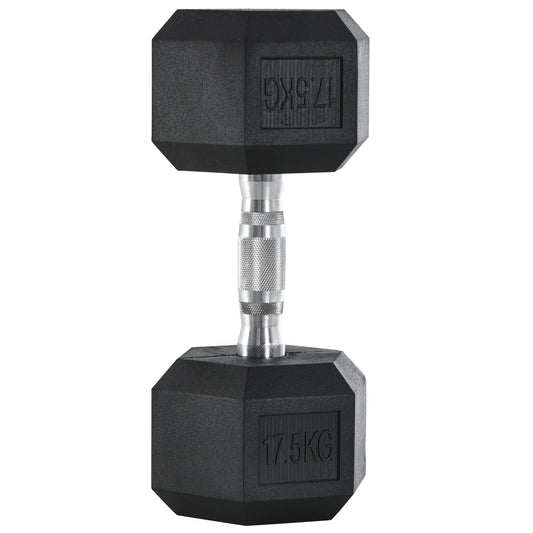 17.5KG Single Rubber Hex Dumbbell Portable Hand Weights Dumbbell Home Gym