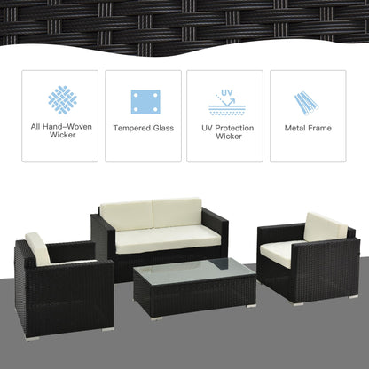 4 Seater Rattan Sofa Set Garden Rattan Furniture Wicker Steel Chair Seat Furniture Patio Rattan Garden Sofa Black