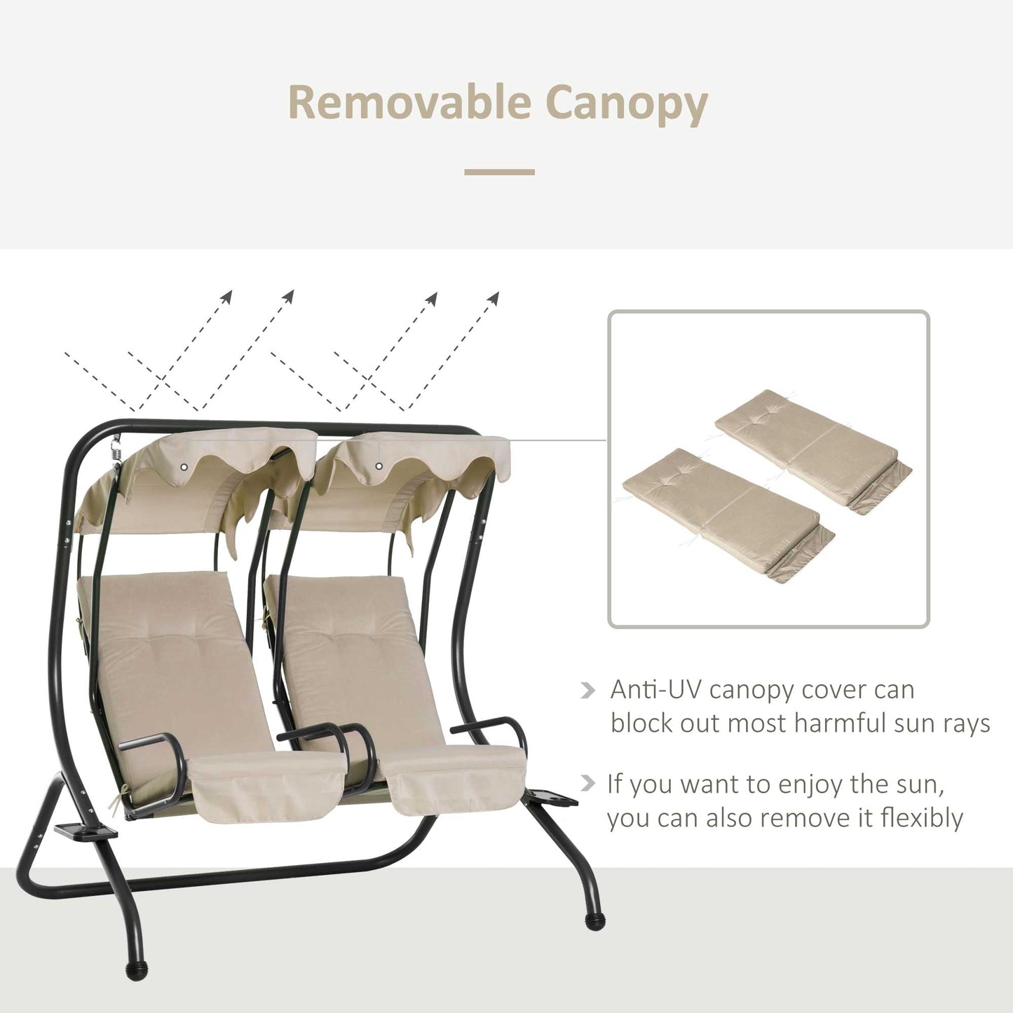 Outsunny Canopy Swing Chair Modern Garden Swing Seat Outdoor Relax Chairs W/ 2 Separate Chairs