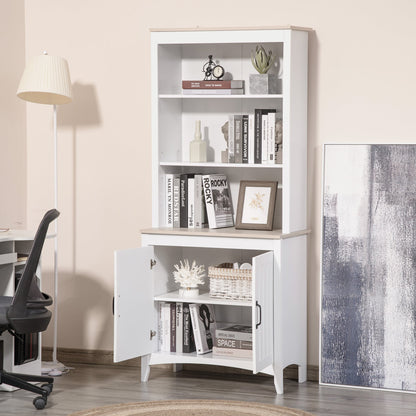 Tall Kitchen Cupboard with 3 Open Shelves and Double Door Cabinet