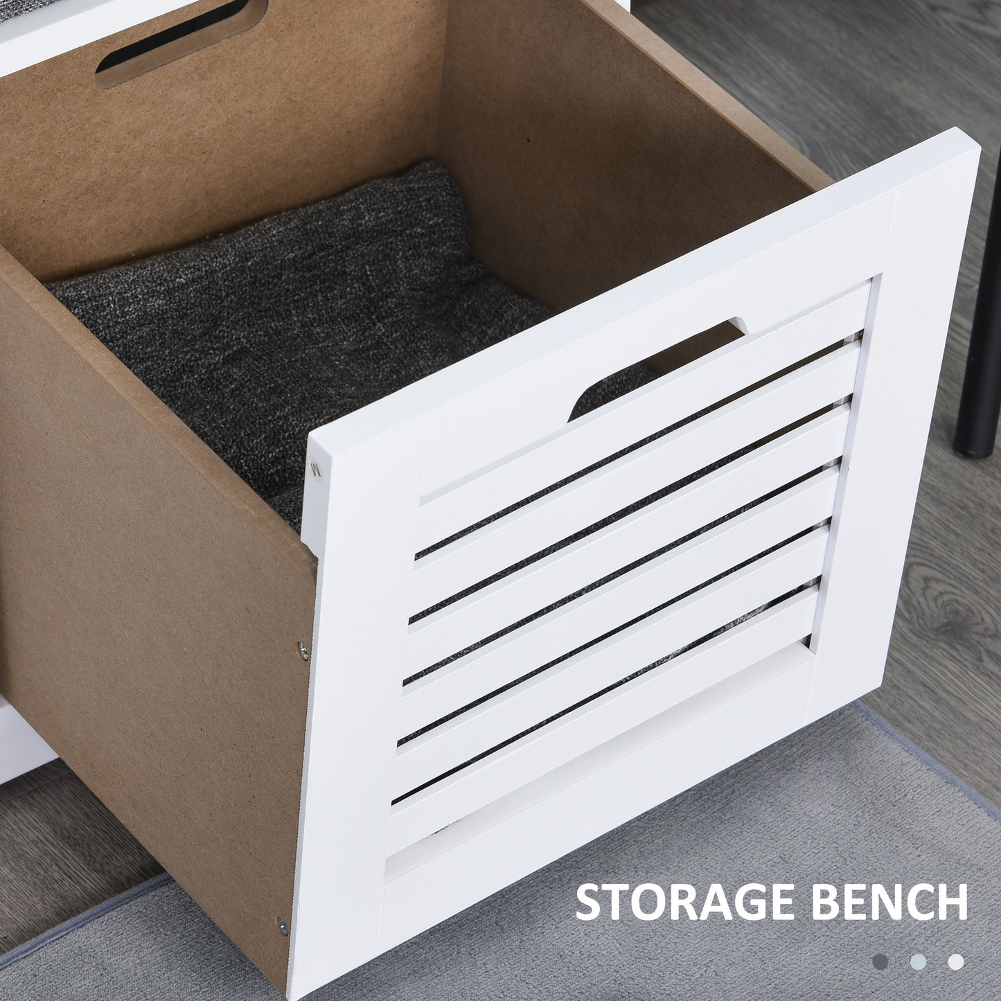 Shoe Storage Bench with 3 Drawers & Removable Grey Seat Cushion Hallway Organisation furniture