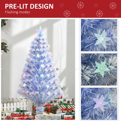 Homcom 4 Foot Artificial Fibre Optic Christmas Tree Seasonal Decoration with LED Lights Pre-Lit Easy Store White Blue