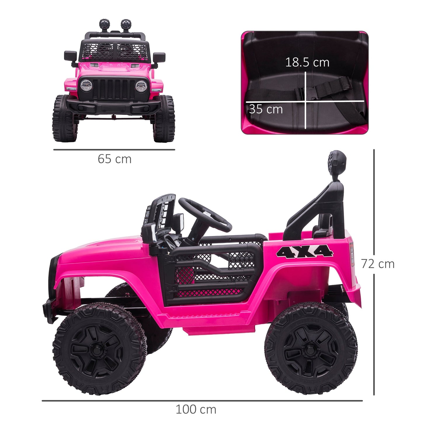 Homcom 12V Battery-powered 2 Motors Kids Electric Ride On Car Truck Off-road Toy with Parental Remote Control Horn Lights Suspension Wheels for 3-6 Years Old Pink