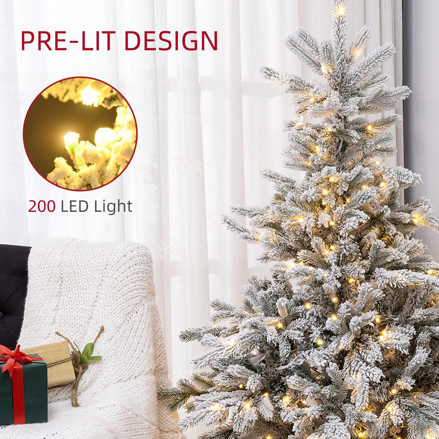 5ft Christmas Tree Artificial - White Frosted Green with LED Lights Warm White 931 Tips