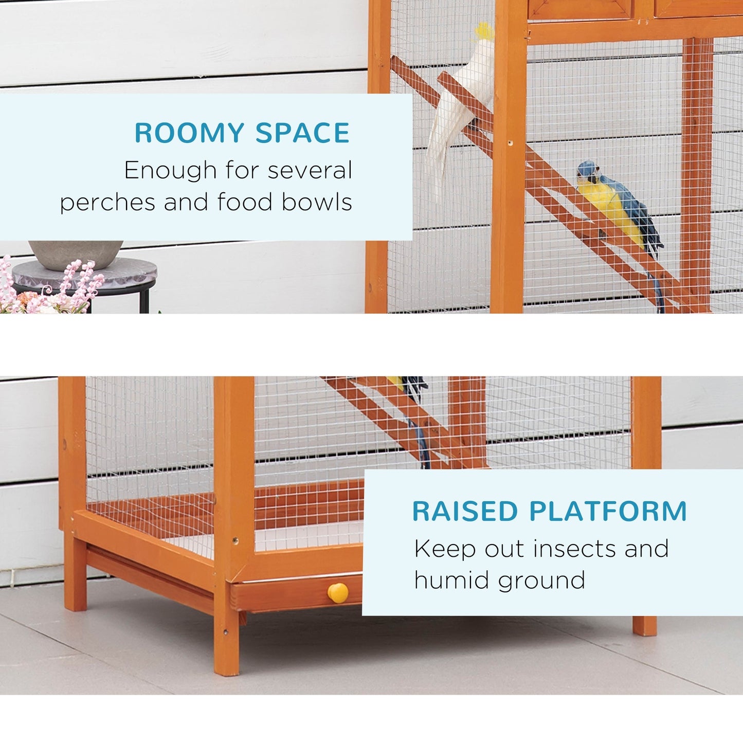 Cosy 165cm Bird Aviary Cage Two Door Fir Wood & Metal Orange & Green by Pawhut