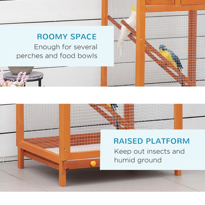 Cosy 165cm Bird Aviary Cage Two Door Fir Wood & Metal Orange & Green by Pawhut