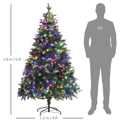 6ft Prelit Christmas Tree Artificial - White Frosted Green with LED Lights Multicoloured 1078 Tips