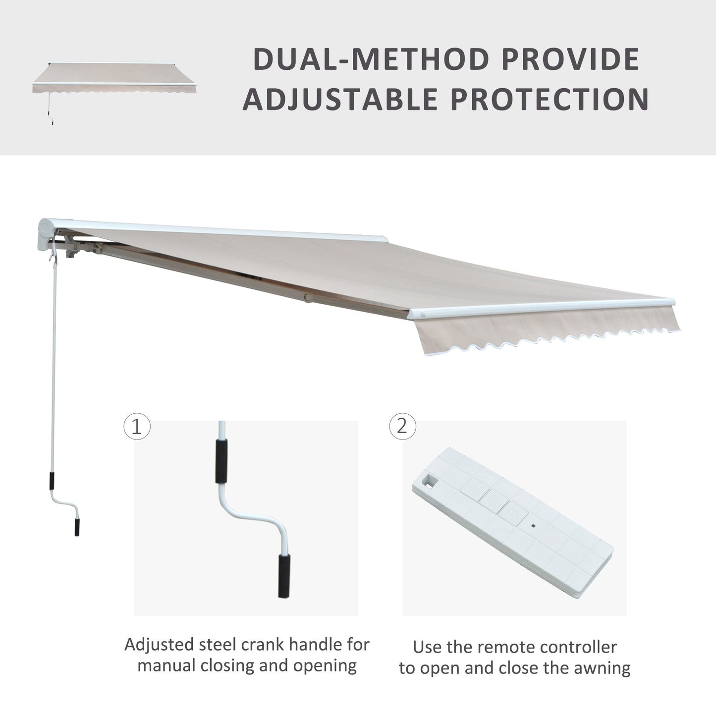 3.5Lx2.5M Retractable Manual/Electric Awning-Cream White/White