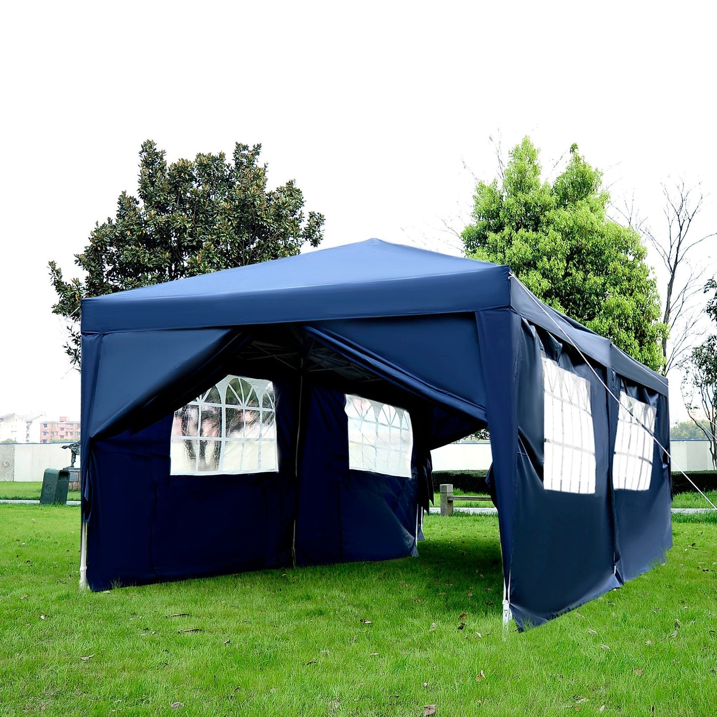 Outsunny 3 X 6M Garden Pop Up Gazebo Height Adjustable Marquee Party Tent Wedding Water Resistant Awning Canopy With Free Storage Bag Blue