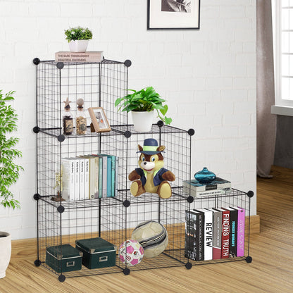 DIY 6 Cube Metal Wire Rack Interlocking Storage Cabinet Living Room Organiser Display Shelves Black