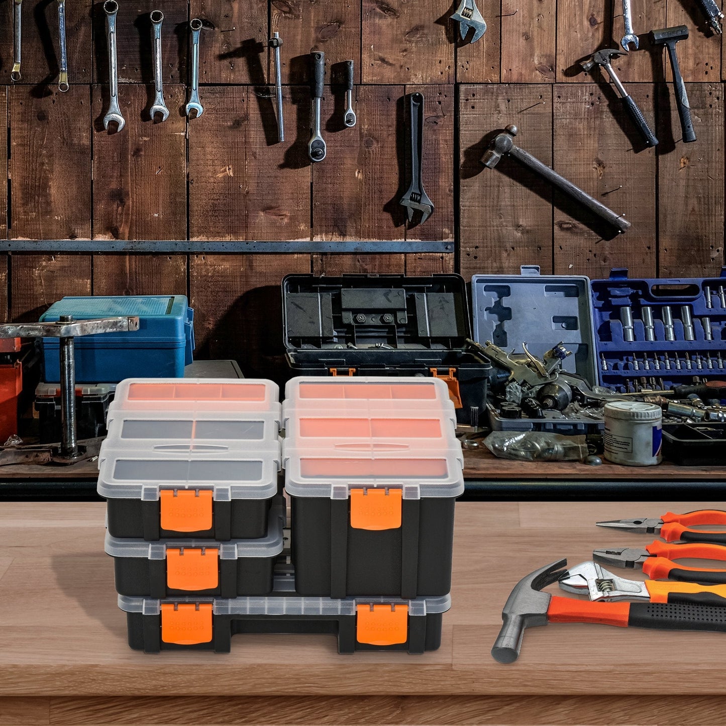 DURHAND PP 4-Pack Size Variety Tool & Hardware Storage Boxes Black/Orange