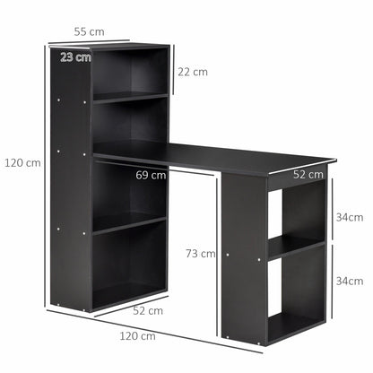 120cm Modern Computer Desk Bookshelf Study Table Workstation PC Laptop Writing Home Office 6 Shelves Black