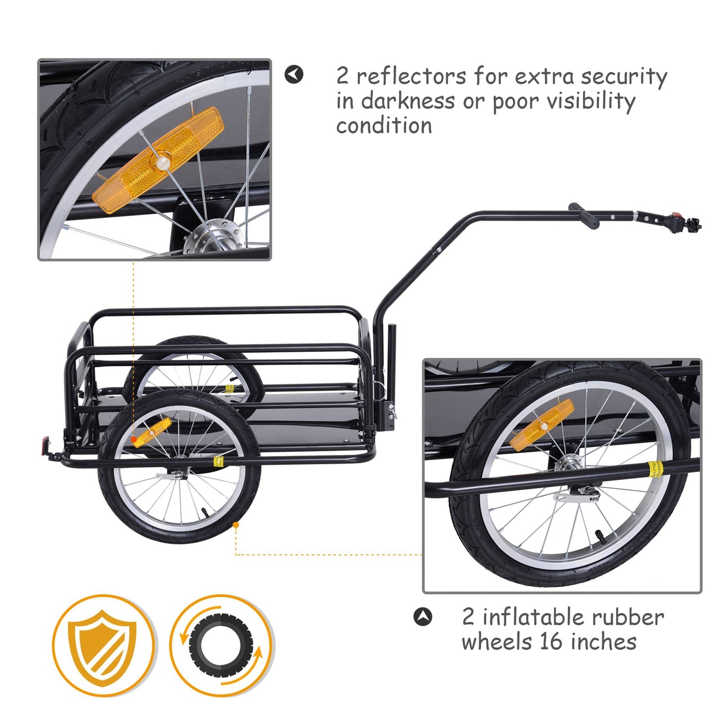 Bike Cargo Trailer Bicycle Cargo Storage Cart w/ Hitch Cycling Camping Luggage Storage Carrier Transport Steel Black