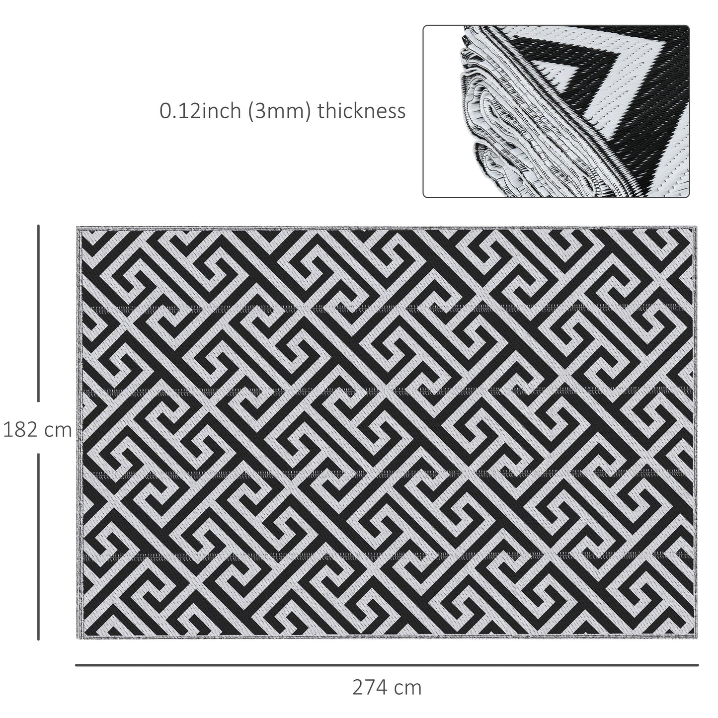 182 x 274 cm6x9ft Outdoor Rug Reversible Mat Plastic Straw Rug Portable RV Camping Mat for Garden Deck Picnic Indoor