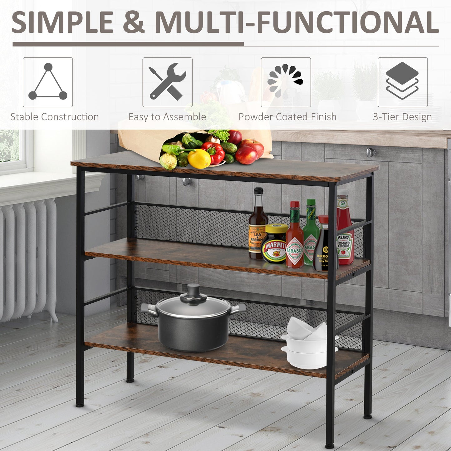 Industrial-Style Three Tier Shelf