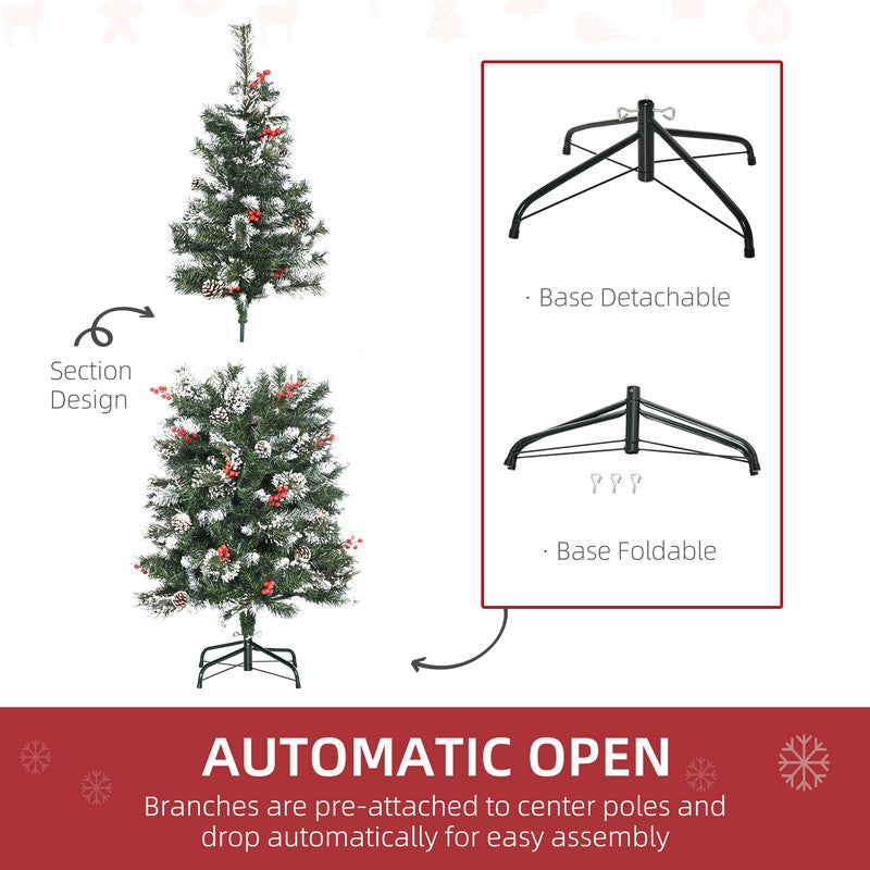 5 Foot Snow Dipped Artificial Christmas Tree Slim Pencil Xmas Tree with 402 Realistic Branches