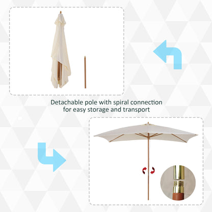 2 x 3m Wooden Garden Parasol Umbrella Outdoor Sun Shade Canopy