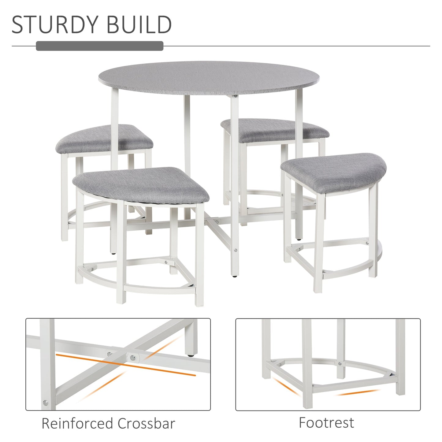 Modern Round Dining Table Set with 4 Upholstered Stools for Dining Room