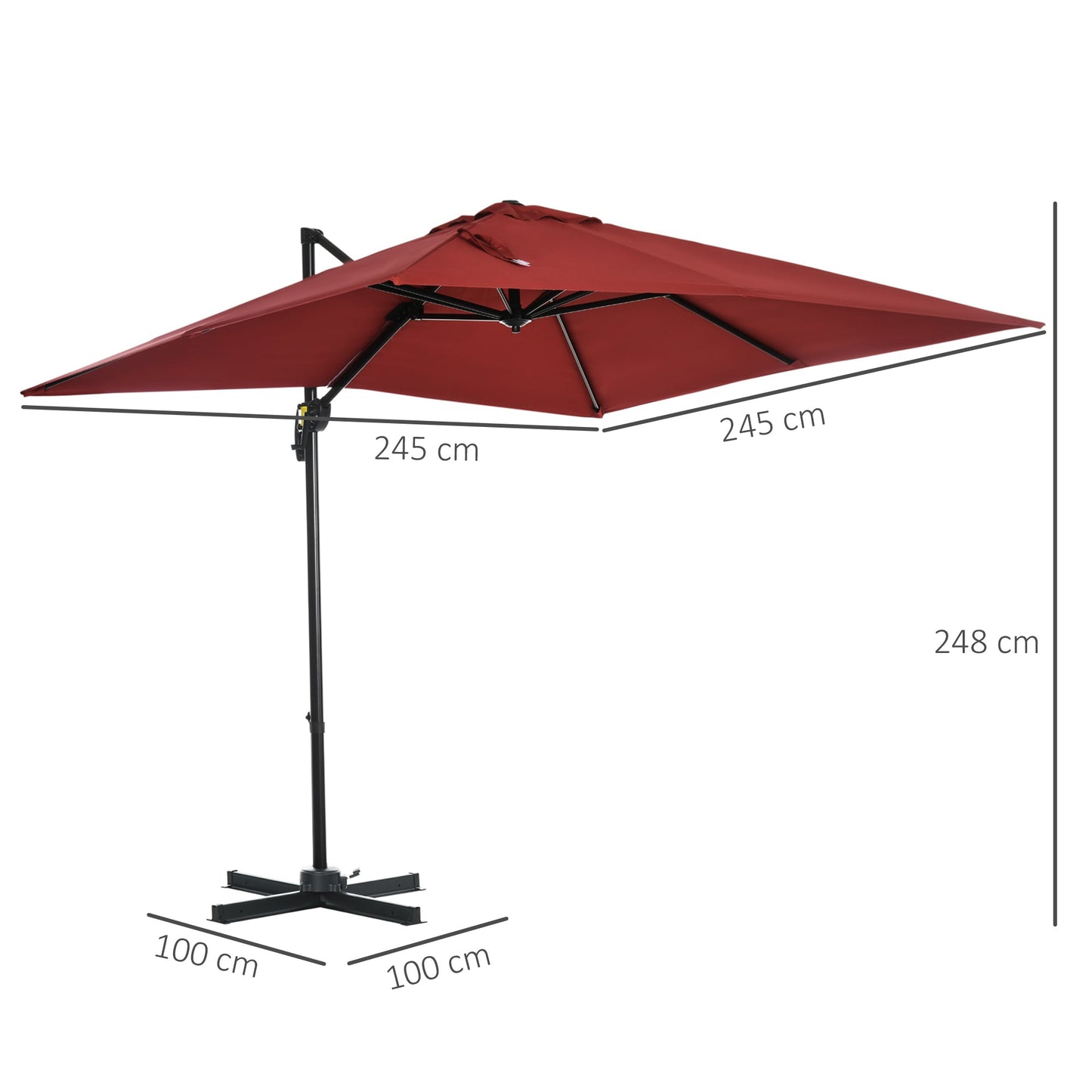 2.5 x 2.5m Patio Offset Parasol Umbrella Cantilever Hanging Aluminium Sun Shade Canopy Shelter 360° Rotation with Crank Handle and Cross Base