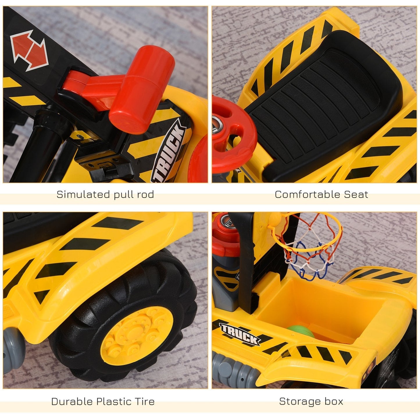 Kids Ride On Excavator Digger w/ Storage Basketball Net Steering NO POWER Wheel Vehicle Truck Toy