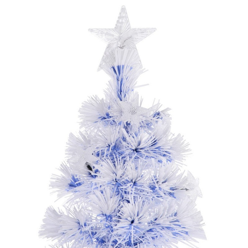 Homcom 6 Foot Artificial Fibre Optic Christmas Tree w/ 26 LED Lights Pre-Lit White Blue